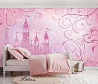 Красиві флізелінові дитячі фотошпалери 460x300 см Рожевий палац принцеси для дівчинки (12547V12) +клей