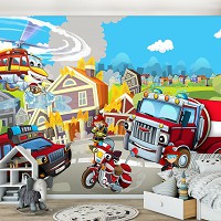 Флизелиновые фотообои автомобили на стену 312x219 см Для детей Мальчики Пожарная команда (12548VEXXL) +клей
