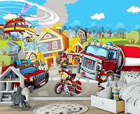 Флизелиновые фотообои Машинки для детей Мальчики Пожарная команда (12548V)+клей