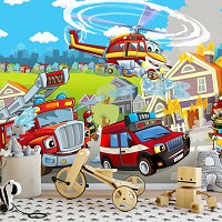 Флизелиновые фотообои машина 368x280 см Детям Пожарная команда Мальчики (12549V10) +клей