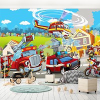 Флизелиновые фотообои с машинами Детям Пожарная команда Мальчики (12549V)+клей