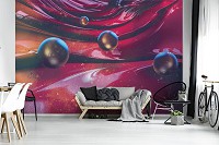 Флизелиновые фотообои в стиле модерн 460x300 см 3Д шары на красном (12553V12) +клей