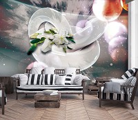 Флизелиновые фотообои 368x254 см Абстракция 3Д фигуры и цветы лилии (12554V8) +клей