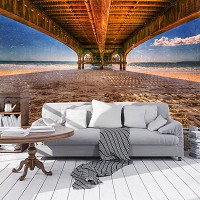 Мост флизелиновые фотообои 312x219 см 3Д Пейзаж пляж под пирсом (12560VEXXL) +клей