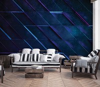 Три д флизелиновые синие фотообои 312x219 см Геометрия 3Д прямоугольники (12562VEXXL) +клей