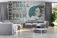 Флизелиновые фотообои 312x219 см Структура Бетон Имитация Музыка Девушка (12563VEXXL)+клей