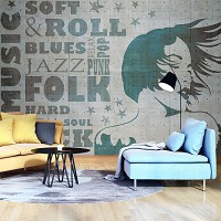 Флизелиновые фото обои надписи креатив 254x184 см Структура Бетон Имитация Музыка Девушка (12563V4)+клей