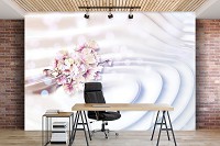 3 д флизелиновые фотообои 368x280 см Белая волна и цветы (12567V10) +клей