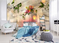 Флизелиновые 3д фотообои в стиле модерн 460x300 см Абстракция яркие цветы и фигуры (12572V12) +клей