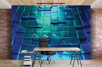 3d флизелиновые фотообои 416x290 см Геометрия стена из синих кубов (12573VEXXXXL) +клей