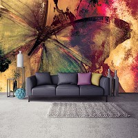 Флизелиновые фотообои в интерьере 416x254 см Большая бабочка на разноцветном фоне (12586VEXXXL) +клей