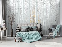 Природа флизелиновые фотообои 368x254 см Вид на белый березовый лес (12593V8) +клей