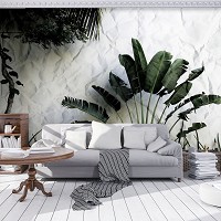 Флизелиновые фотообои цветы 416x254 см 3Д Листья на фоне белой стены (12595VEXXXL) +клей