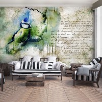 Флизелиновые фотообои с надписью на стены 312x219 см Художественная абстрактная акварельная птица (12596VEXXL) +клей