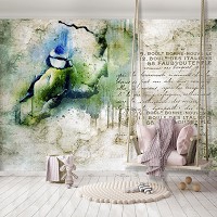 Флизелиновые фотообои под старину 416x254 см Художественная абстрактная акварельная птица (12596VEXXXL) +клей