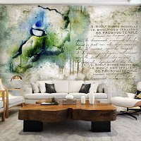 Флизелиновые фотообои ретро стиль 368x254 см Художественная абстрактная акварельная птица (12596V8) +клей