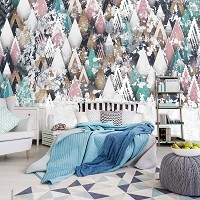 Флизелиновые фотообои для кухни 416x254 см Абстрактные геометрические треугольники на бетоне (12597VEXXXL) +клей