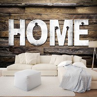 Флизелиновые фото обои под дерево 312x219 см Надпись HOME на досках (12598VEXXL)+клей