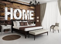 Флизелиновые фото обои на стену с надписью 254x184 см Надпись HOME на досках (12598V4)+клей