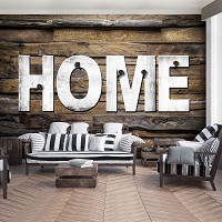 Флизелиновые фото обои под дерево 368x254 см Надпись HOME на досках (12598V8)+клей