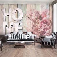 Флизелиновые фото обои 368x254 см Надпись HOME и цветы на досках (12599V8)+клей