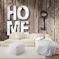 Флизелиновые фотообои 368x254 см Надпись HOME и ключ на досках (12600V8)+клей