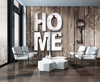 Флизелиновые фото обои под дерево 312x219 см Надпись HOME и ключ на досках (12600VEXXL)+клей