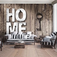 Флизелиновые фото обои буквы 254x184 см Надпись HOME и ключ на досках (12600V4)+клей