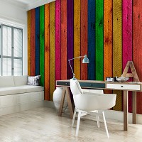 Флизелиновые фото обои под дерево 254x184 см Структура цветных деревянных досок (12601V4)+клей