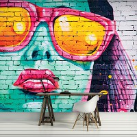 Флизелиновые фото обои 416x254 см Молодежные граффити на кирпичной стене (12603VEXXXL)+клей