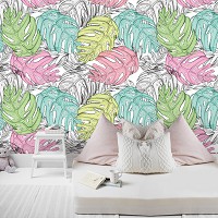 Флизелиновые фотообои 312x219 см Пастельные листья монстеры (12604VEXXL) +клей