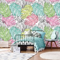 Флизелиновые фотообои 416x254 см Пастельные листья монстеры (12604VEXXXL) +клей