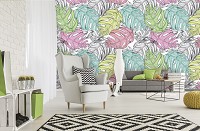 Флизелиновые фотообои в интерьере 416x290 см Пастельные листья монстеры (12604VEXXXXL) +клей