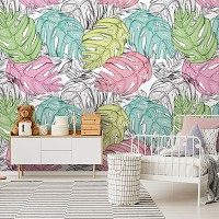Флизелиновые фотообои 460x300 см Пастельные листья монстеры (12604V12) +клей
