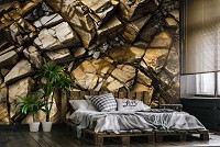 Флизелиновые 3д фотообои в гостиную природа 416x254 см Каменная Структура Скала Лофт (12610VEXXXL) +клей