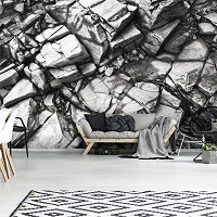 Флизелиновые 3D фото обои абстракция на стену 312x219 см Каменная структура скала серебро (12611VEXXL)+клей
