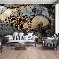 Флизелиновые фото обои геометрический узор 312x219 см Абстракция 3D Шестерни Бетон Лофт (12612VEXXL)+клей