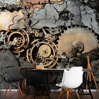Флизелиновые фото обои абстракция 254x184 см 3D Шестерни Бетон Лофт (12612V4)+клей