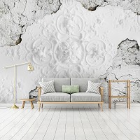 Флизелиновые 3D фотообои абстракция в интерьере 312x219 см барельеф на осыпающейся стене (12613VEXXL)+клей