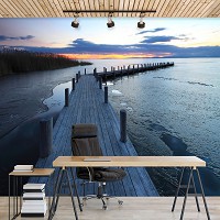 Флизелиновые фото обои небо 254x184 см 3D Закат Мост Ландшафт Природа (12617V4)+клей