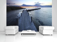 Флизелиновые фотообои закат в интерьере 312x219 см 3D Мост Ландшафт Природа (12617VEXXL)+клей