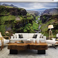 Флизелиновые обои фото природы 254x184 см 3D Ландшафт Гора Ущелье Река (12618V4)+клей
