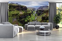 Флизелиновые фотообои с природой в интерьере 368x254 см 3D Ландшафт Гора Ущелье Река (12618V8)+клей