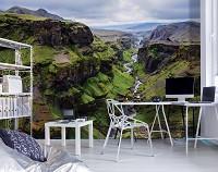 Флизелиновые фотообои пейзаж 312x219 см 3D Ландшафт Гора Ущелье Река Природа (12618VEXXL)+клей