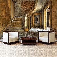 Флизелиновые фото обои город 254x184 см 3D Старая винтажная лестница (12619V4)+клей