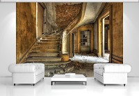 Флизелин - комната с фото обоями города 368x254 см 3D Старая винтажная лестница (12619V8)+клей