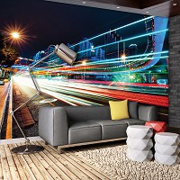 Флизелиновые фото обои 368x254 см движение в ночном городе (12620V8)+клей