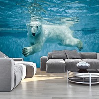 Флизелиновые фото обои красивая природа 368x254 см Животные Белый Медведь в Воде (12621V8)+клей