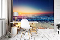 Флізелінові фото шпалери природа 254x184 см 3D ландшафт захід сонця на морському пляжі (12623V4)+клей