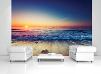 Флизелиновые фотообои летний пейзаж море 416x290 см 3D Ландшафт Закат на пляже (12623VEXXXXL) +клей